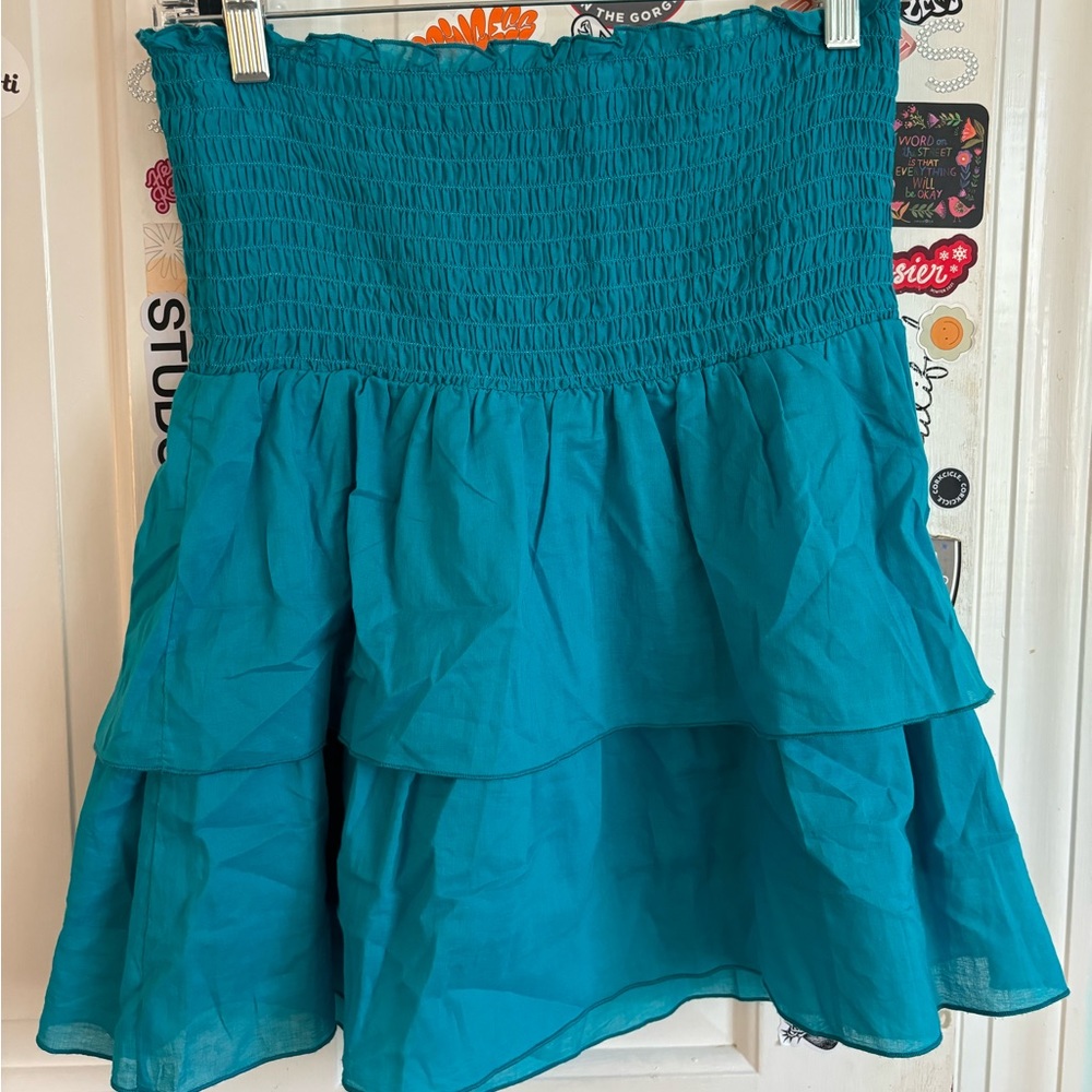 SHEIN smocked skirt teal
